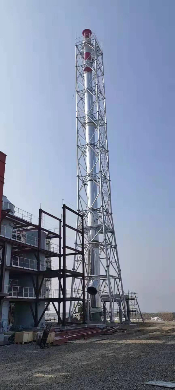 同舟危廢55米圓管塔，內1300mm玻璃鋼 耐溫145